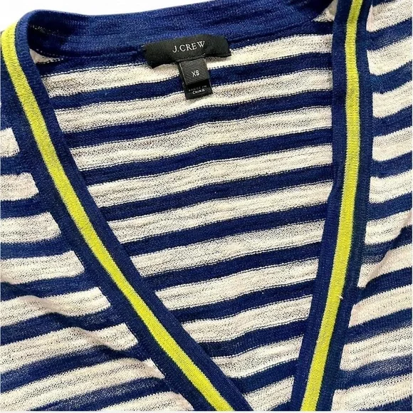 J. Crew Cardigan Striped Sweater | Navy, White, Lime Green | XS - Picture 2 of 7